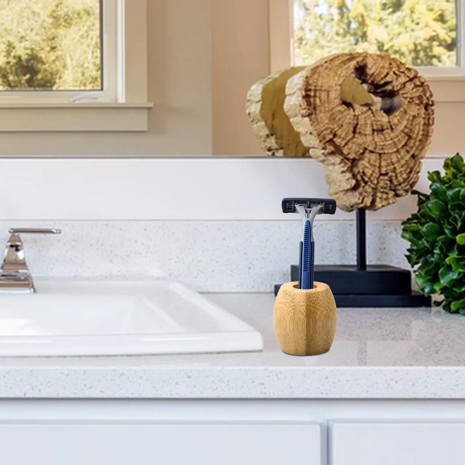 حامل شفرة حلاقة صغير محمول من الخيزران، حامل ماكينة حلاقة يدوي قابل للتعديل لتنظيم الحمام المنزلي في الفندق