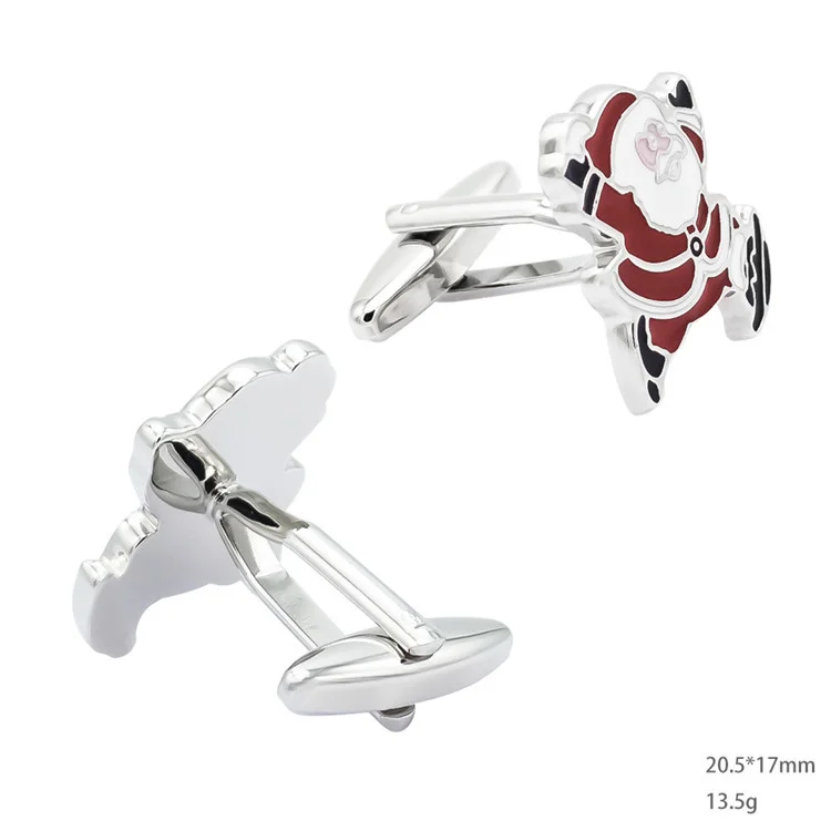 Boutons de manchette amusants en peinture cuite à l'huile rouge Père Noël Boutons de manchette français pour hommes à vendre à chaud Cadeaux de Noël_voghion.com