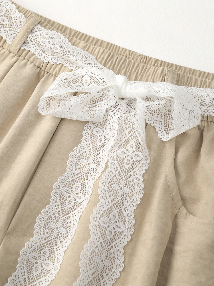 Koreanischen Stil frauen Breite Bein Hosen Sommer Hohe Taille Lose Bodenlangen Gerade Hosen mit Spitze Streamer Casual Hosen