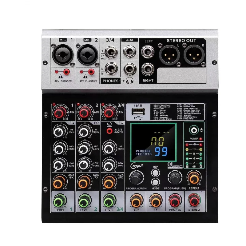 

Маленький четырехканальный микшерный пульт с USB и Bluetooth, процессор цифровых эффектов для прямых трансляций, записи, использования в качестве DJ-пульта и звуковая карта.