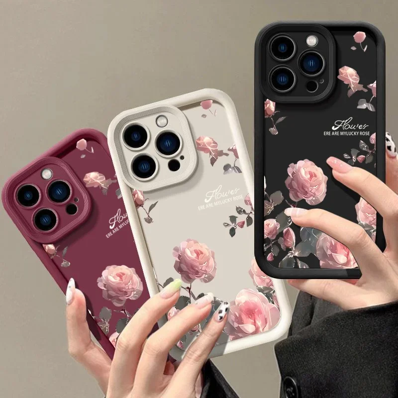 Rosa flores caso de telefone para oppo a3 a5 pro a5x a9 a5 a31 a38 a18 a54 a60 a16 a16s a35 a36 a57 a17 a58 a78 a98 embalagem capa macia