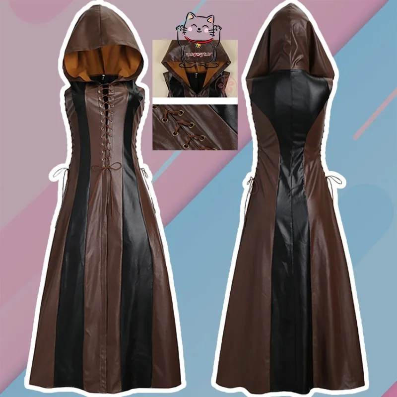 

Medieval costume cosplay dress temperament chest tie five size no cuff hat long leather skirt Halloween carnival performance cos