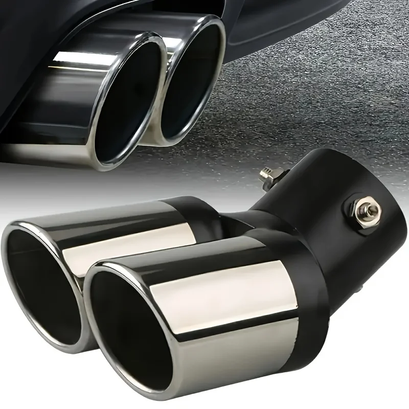 Car Decoration Chrome Tail Pipe Car Styling Universal Car Exhaust Trim Muffler Pipe Tail Stainless Steel Curved Double Outlet