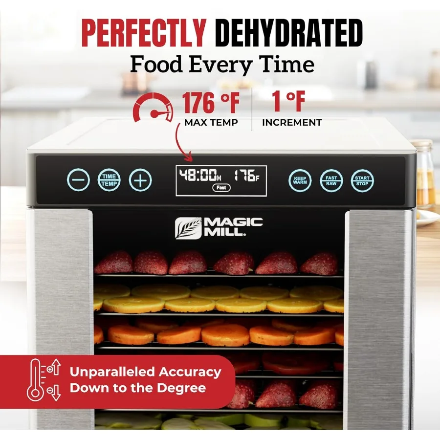 Macchina professionale per disidratatore alimentare con 10 vassoi in acciaio inossidabile per asciugare dolcetti per cani a scatti, erbe, carne, manzo e frutta dotate di
