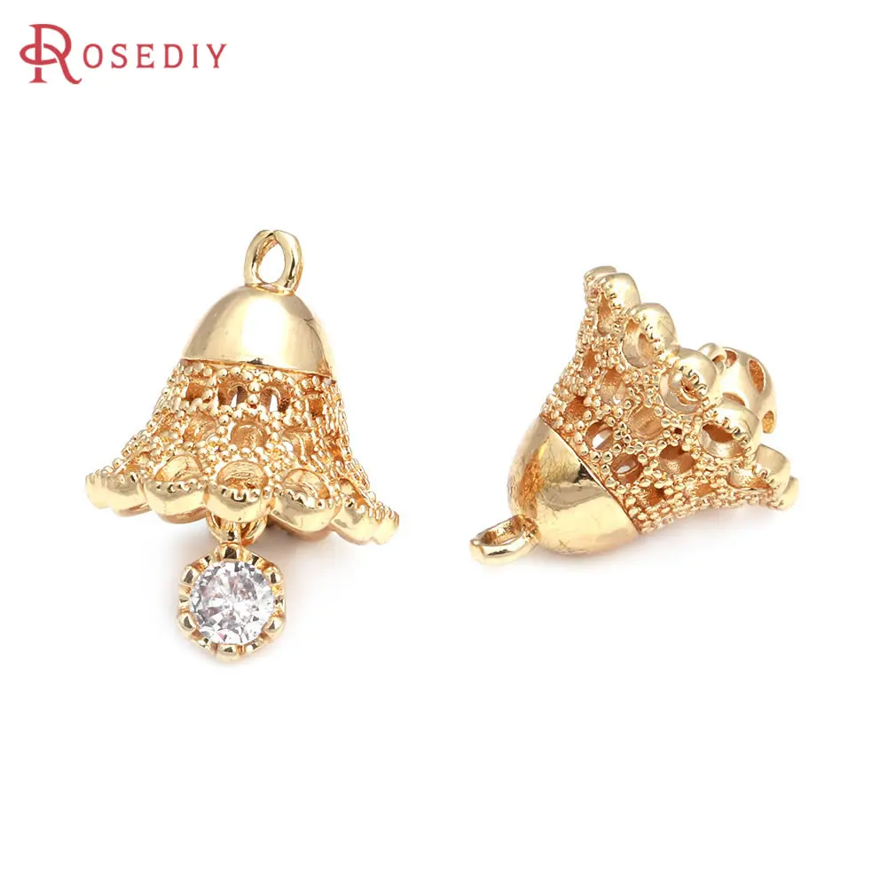 

6 шт., 18-каратное золото, латунь и циркон, колокольчики, подвески, подвески, высокое качество, принадлежности для изготовления ювелирных изделий своими руками, серьги, аксессуары