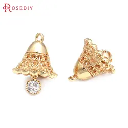 18K Gold Color Brass and Zircon Bells Charms Pendants High Quality Diy Jewelry Making Supplies Earrings Accessories
