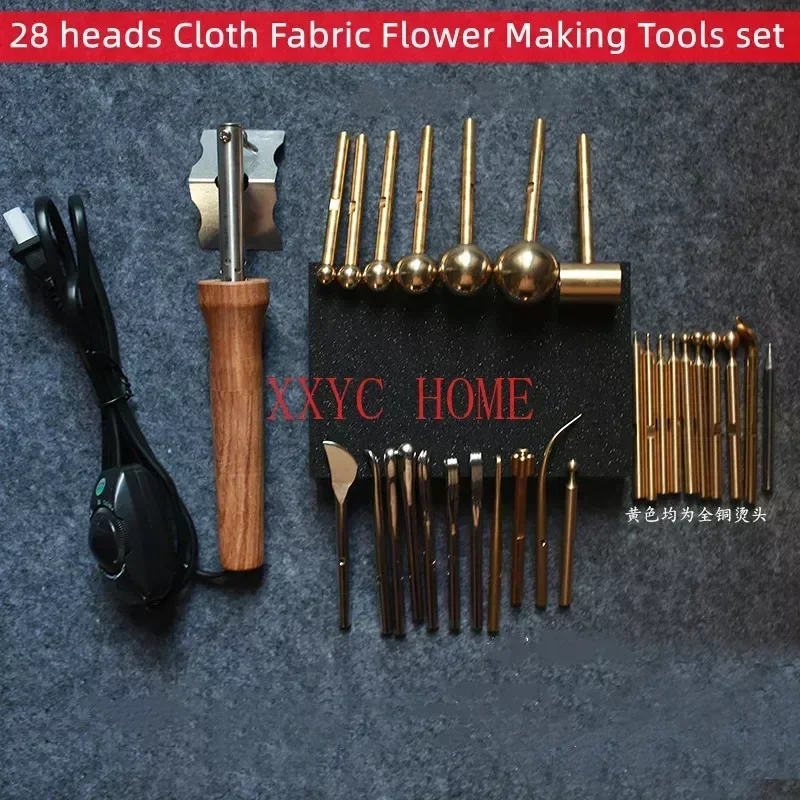 Cloth Fabric Flower Making Tools Set, Premium 28-heads+Soldering Iron with Power Control