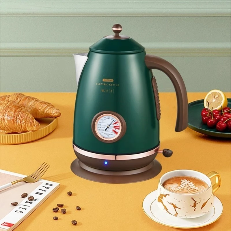 غلاية كهربائية أوروبية عتيقة شاشة عرض خضراء درجة الحرارة 304 فولاذ 1.7 لتر