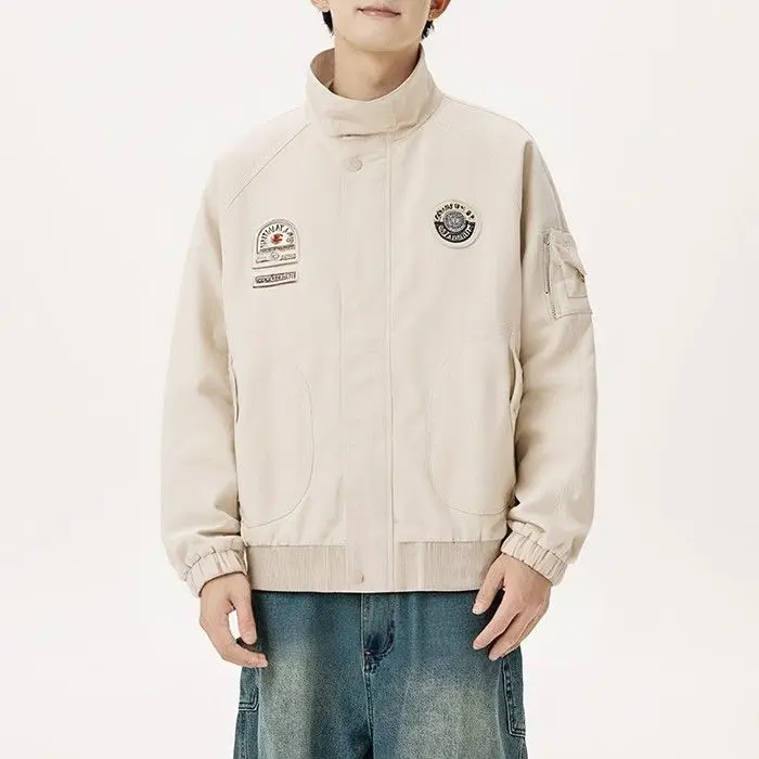 

Retro Japanese Streetwear Men's Casual Jacket Patchwork Original Design Versatile Spring College Style High Street Outerwear