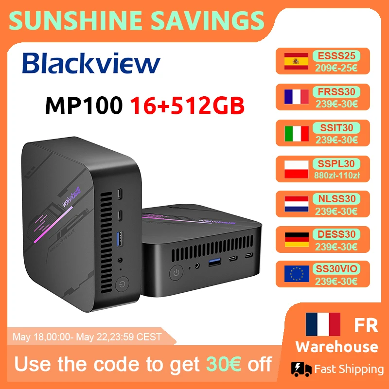 Mini PC Blackview MP100 NOUVEAU, AMD Ryzen 5 7430U, Windows 11, 6 cœurs, 12 threads, 16 Go de DDR4, 512 Go de SSD, WiFi 6, Mini ordinateur PC BT5.2