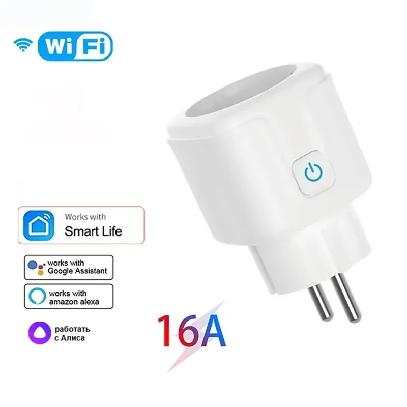 Tuya Wifi Smart Socket EU Plug 16/20A Power Monitor Remote Control SmartLife APP Współpracuje z Alexa Yandex Alice Google Assistant