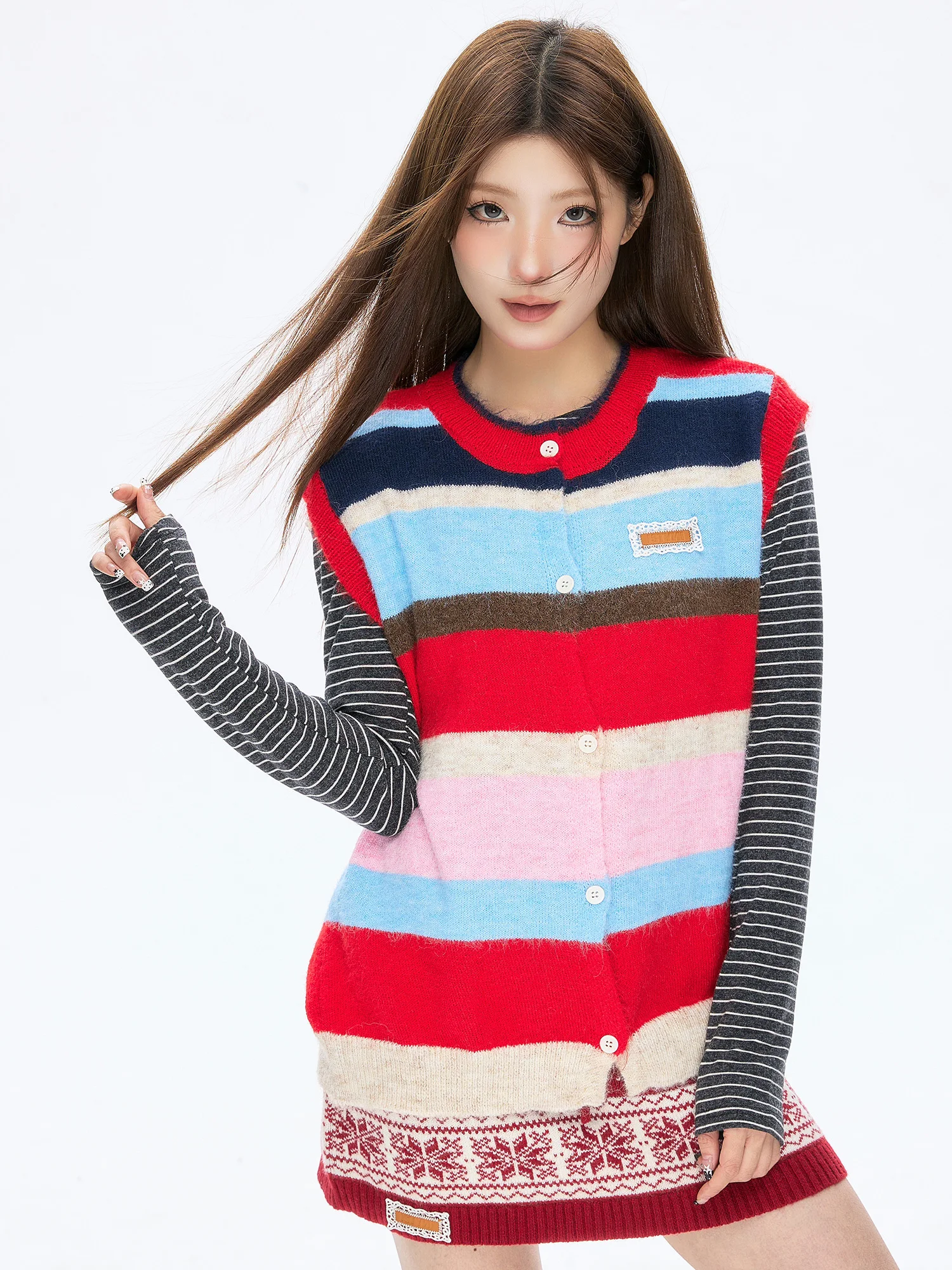 

Striped Knitted Vest by Isni Store Women's Casual Loose Sweet Age-defng All-match Autumn Winter Top