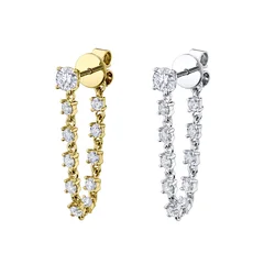 Gold Silver Color 5A Clear Cubic Zirconia Iced Out Bling Sparking CZ Link Chain Tassel Dangle Fashion Women Earring