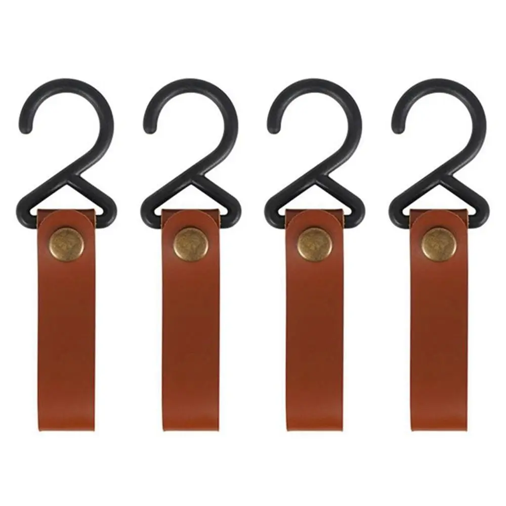S-Shaped Leather Hanging Hooks Triangle Storage Rack Shelf Hook Keychain Portable Outdoor Camping Hiking Hanger Camping Supplies