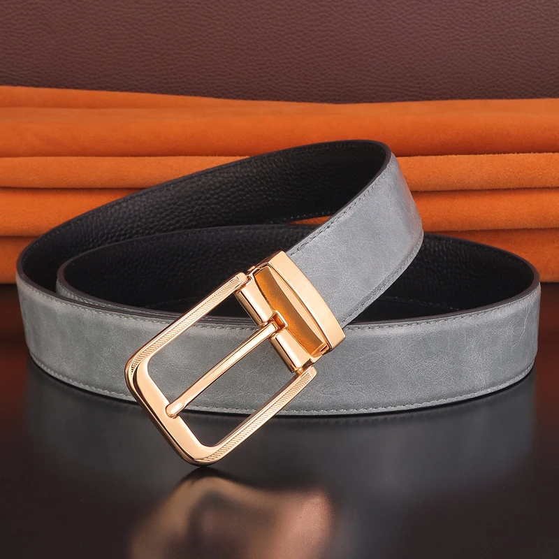 Golden pin buckle designer belts men High Quality Green Waist Strap fashion luxury brand formal Casual Cowskin Waistband - Image 6