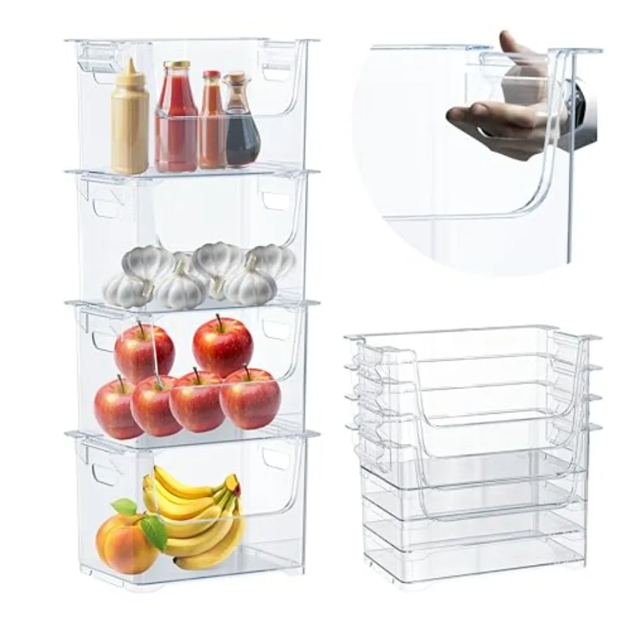 

TidyFriend Stackable Storage Bins Open Front with Side Handles, Plastic Stacking Bins for Pantry, Closet, Room and Art Studio O
