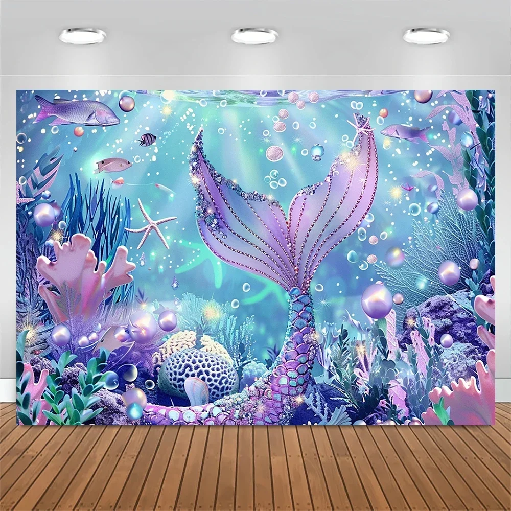 

Русалка под морем тематический фон для дня рождения подводный мир замок фон для фотосъемки детский декор для детского душа баннер