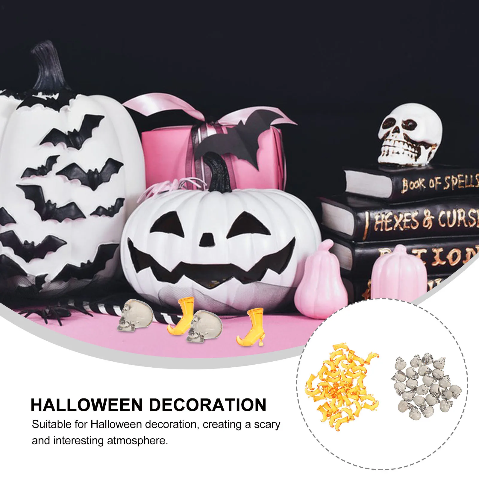 

1 set Skull Head Decoration Plastic Acrylic Mini Ghost nament Halloween Tabletop Indoor Decor Supplies Party Accessories Craft