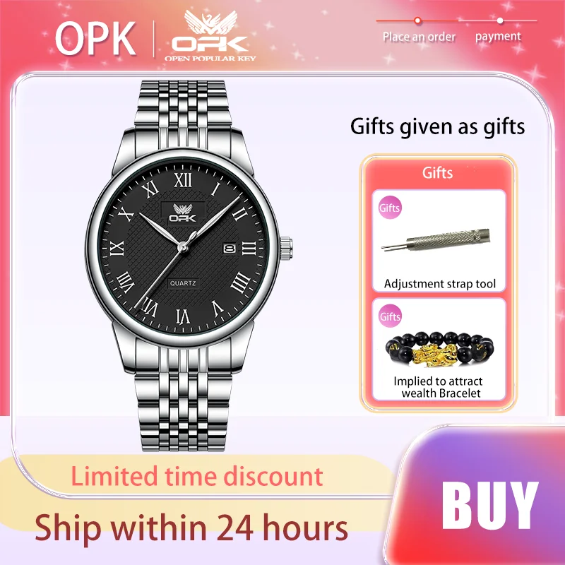 

OPK Fashion Brand Men's Watch Original Waterproof Quartz Watch for Man Business Simplicity Calendar Male Wristwatch Roman Scale