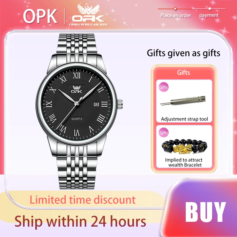 OPK Fashion Brand Men's Watch Original Waterproof Quartz Watch for Man Business Simplicity Calendar Male Wristwatch Roman Scale