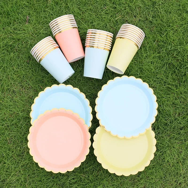 8pcs Gilded Lace Babyshower Decor Disposable Tableware Set Happy One 1st Birthday Party Napkin Plate Cup Baby Shower Kids