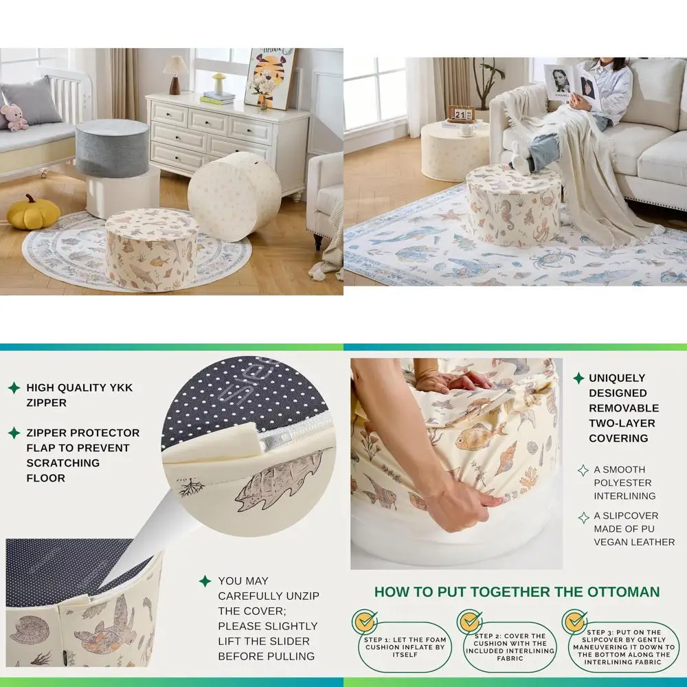 

22 Durable & Comfortable Ottoman for Kids' Playroom, Bedroom, or Nursery - Multipurpose Seating, Footrest, Side Table with Cream