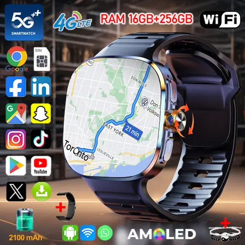 4G/5G Smartwatch 2.40 inch Larger Screen 190° Rotary Camera 16GB+256GB GPS Map WIFI Connect Apps Download Smart Watch Android 10