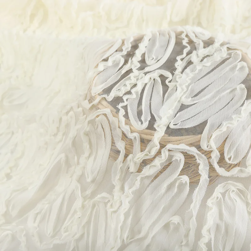 New 3D Wave Embroidered Mesh Fabric, Dress Puffy Skirt, Stage Performance Costume Mesh Fabric, 2 Meters