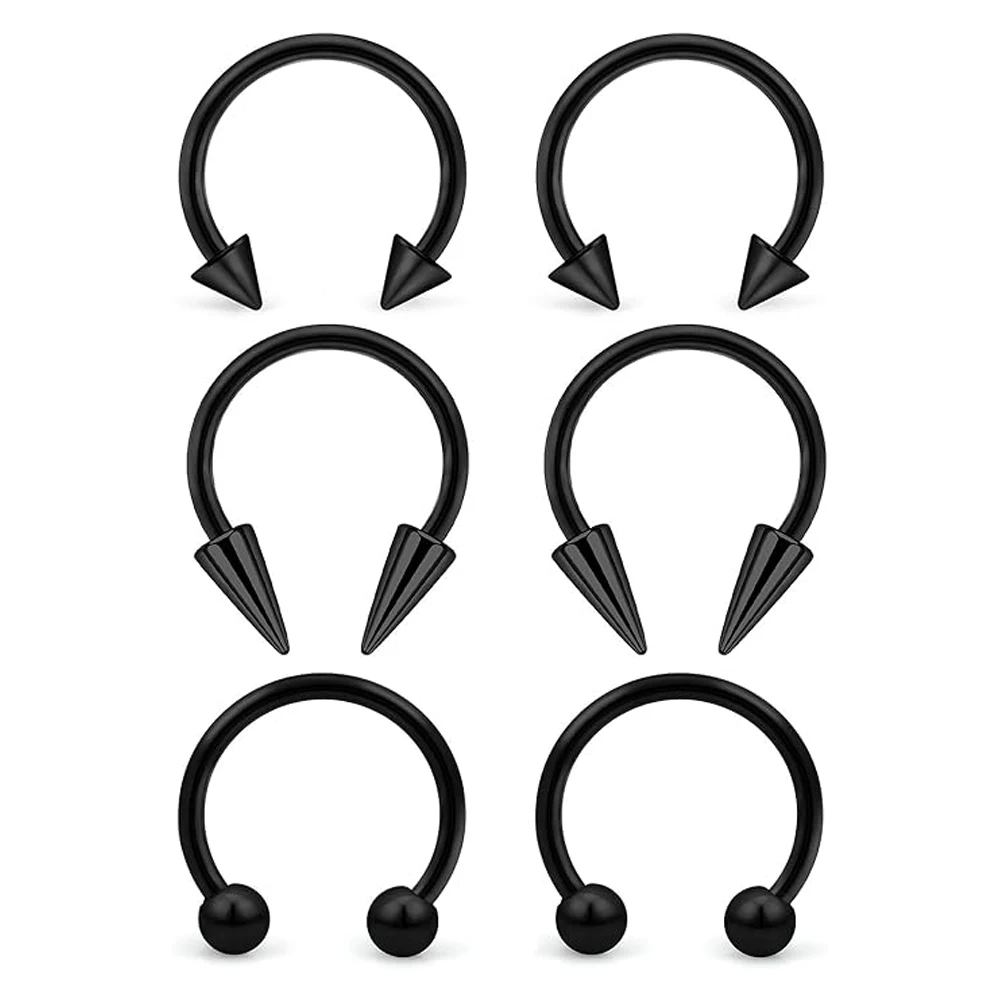 6 uds anillos de tabique 16G joyería de mordida de serpiente de acero quirúrgico punta larga herradura labio Smiley Piercing joyería para mujeres hombres 8mm 10mm