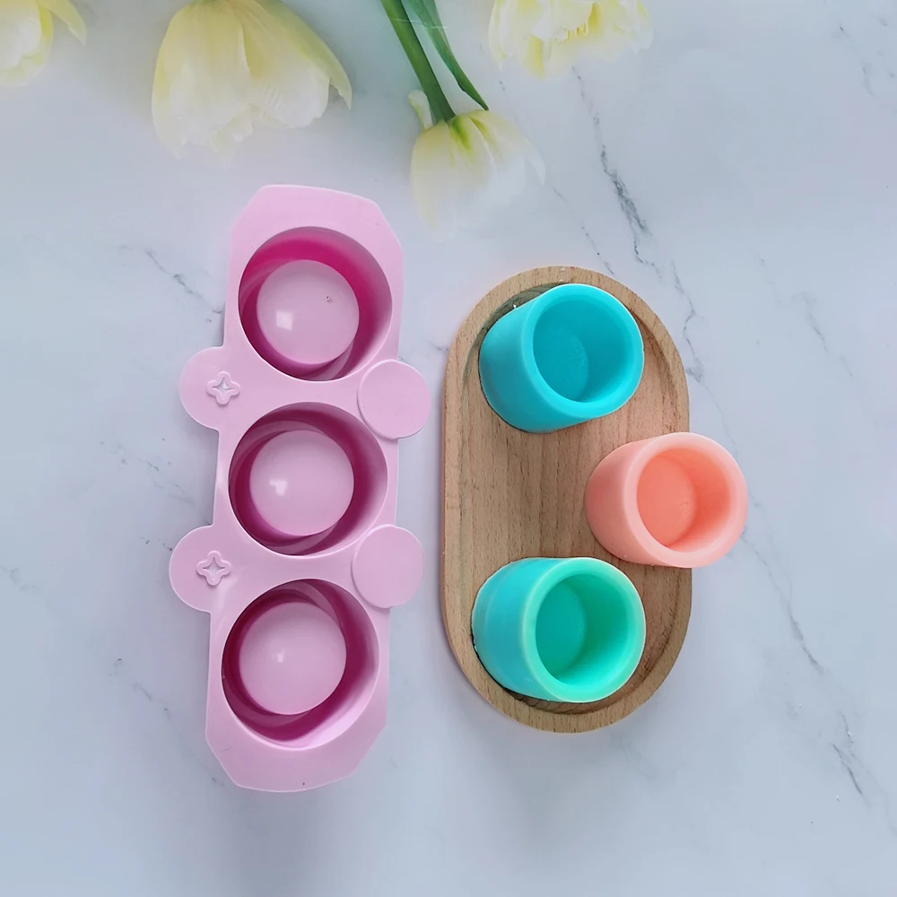 Silicone Mold for Succulent Plant Pots, DIY Craft Candlestick Mini Plant Mould, 3-Cavity Round Pot Silicone Mold for Clay Crafts - view 4