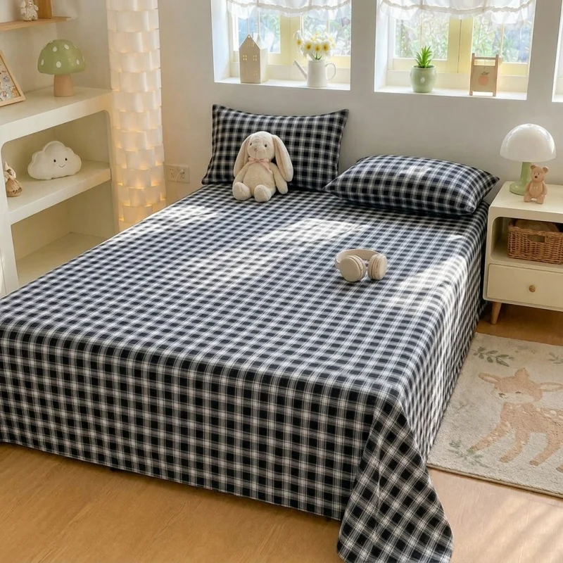 Sábana Plana Estampada 100% Algodón para Cama Doble, Ropa de Cama Suave y Transpirable, Cubrecama de Estilo Simple, Sábanas Individuales