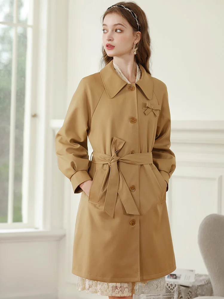 I BELIEVE YOU 2023 Women Trench Coats Autumn New Khaki England Style Retro Mid-length Turn-down Collar Solid Jackets 2233185323