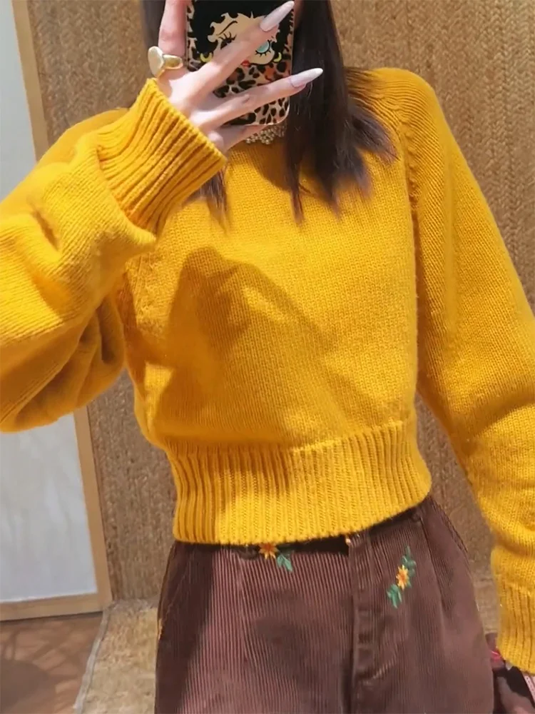 

Korean Sle round Ne Knitwear Women's Pure Color Aosphere Sense Slimming Top plus Size Faionable Autumn Winter New Arr...