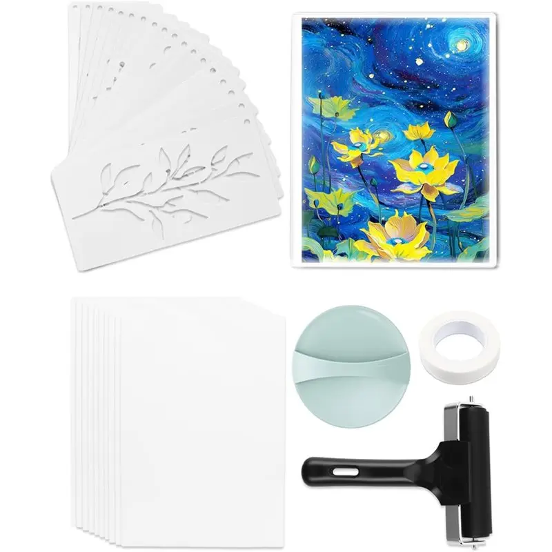 

AB66-Plant Stencil And A4 Paper Included In 32-Pack Gel Plate Printing Kit- 8 X 10 Gel Plate, 4-Inch Brayer Roller, And Baren