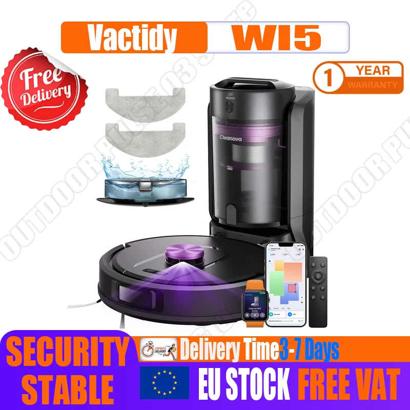Vactidy WI5 Robot Aspirador y Fregador con Estación de Autovaciado sin Bolsa, 360° ° Navegación LiDAR, Limpieza 3 en 1, 150 Minutos de