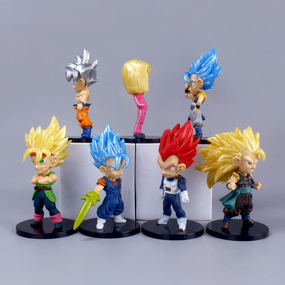 7Pcs Anime Dragon Ball Z Action Figure Son Goku Vegeta Gogeta Super Saiyan Android 18 Lazuli Mini Doll PVC Collectible Model Toy