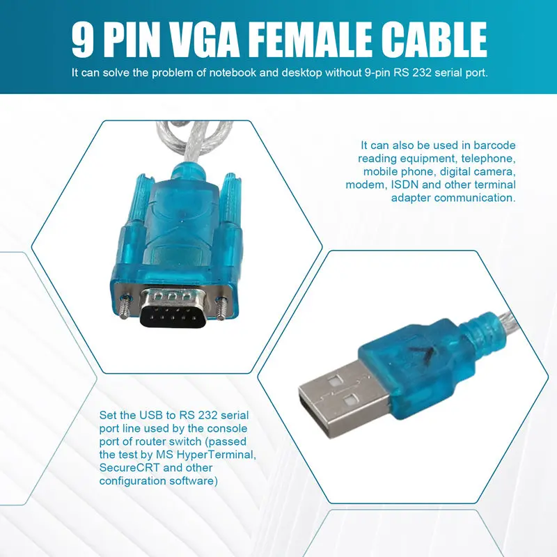DB9 Computer Data Cable DB9 9 Pin VGA Female Cable USB to R232 Interface Data Cable