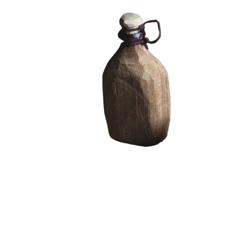Wooden handmade teak wine bottle wine jug lacquer outdoor travel wabi sabi rustic pastoral portable camping