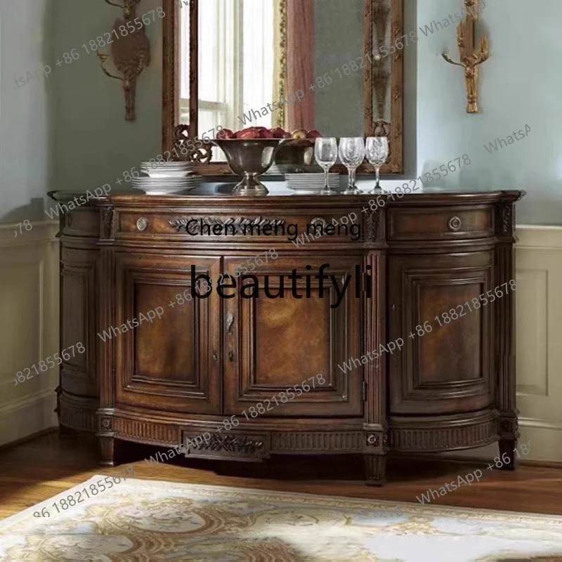 

N178 G T Meijia solid wood engraved entrance cabinet European semi-circular arc side cabinet