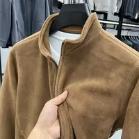 Autumn Winter Men's Fleece Jacket Stand Collar Zipper Cardigan Sweatshirt Thickened Warm Men's Wear Loose Fit Solid Color