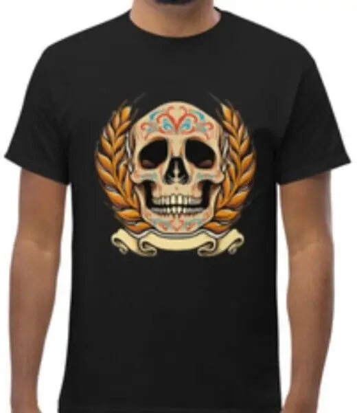 Painted Skull With Gold Leaves Graphic T-Shirt