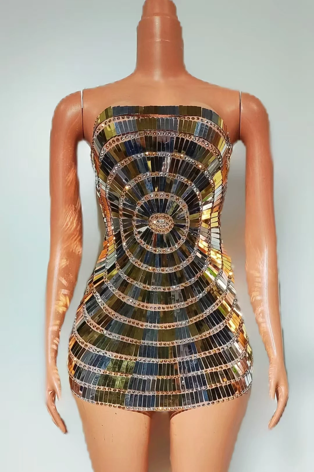 

Rave Outfit show girl Gold Sequins Jazz Dress WomerSinger Festival Qutfit Mirrors Costume Bar NightclubStage Party Dresses A750