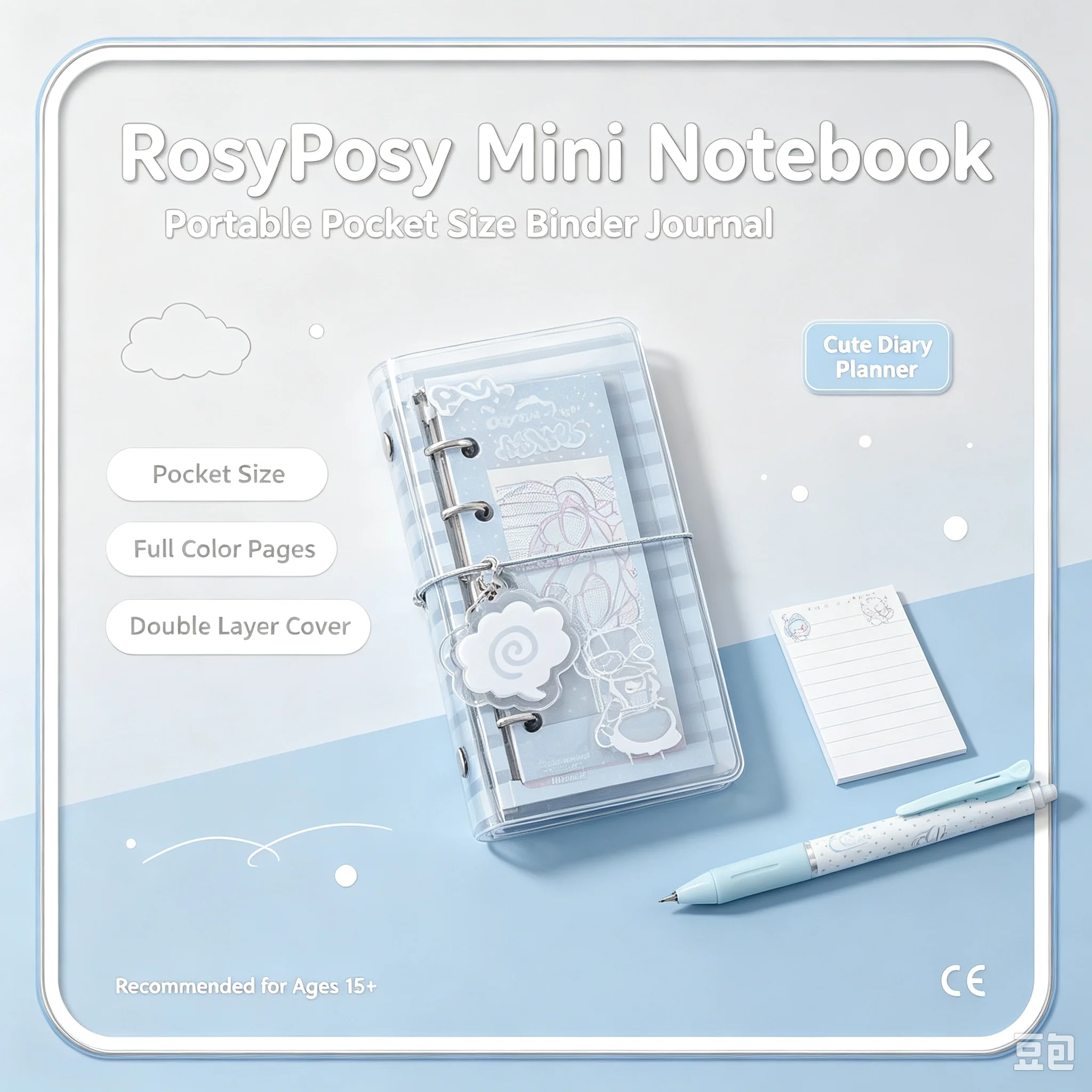 Rosyposy M2 5 Mini Loose Leaf Notebook Portable Pocket Journal Transparent Cute Notepad For Daily Planner Office Supplies Book