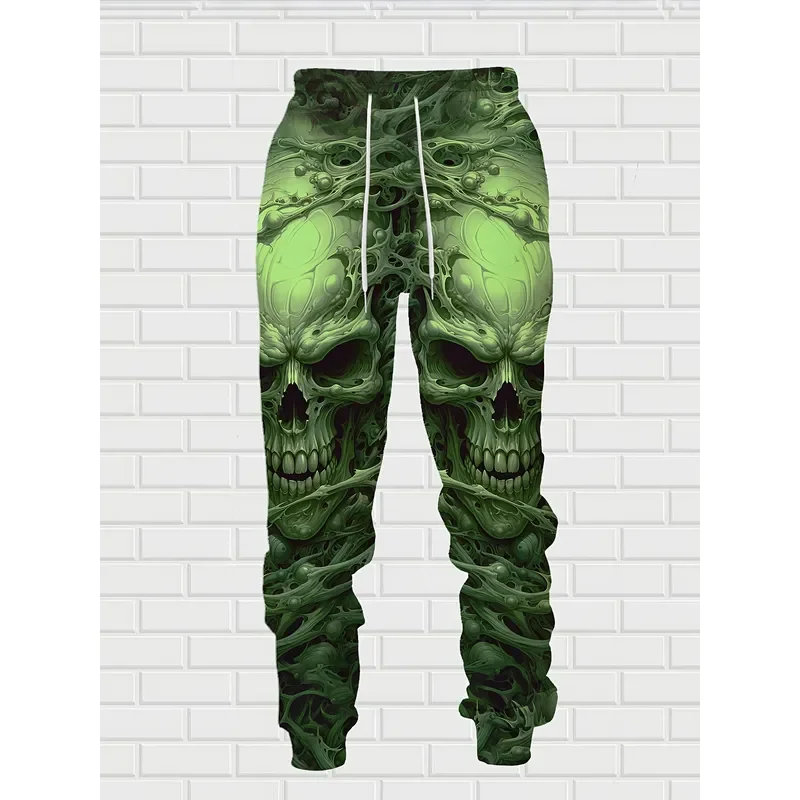 Dark Fluorescent Green Skull Hoodie 2 Piece Set Men Autumn Winter New Outdoor Streetwear Casual Sweatshirt Pants Tracksuit view 4