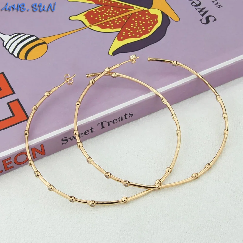 MHS.SUN Modische, mit Zirkon eingelegte, große runde Creolen für Damen, vergoldet, übertriebene große Ohrringe, Party-Schmuck, Geschenke – Detail 20