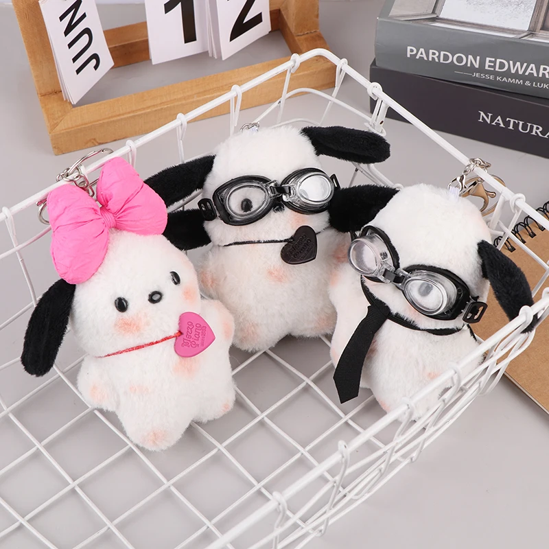 Kawaii Keychain Pochacco Key Ring Cartoon Plush Doll Pilot Dog Car Decoration Backpack Pendant Couple Jewelry Bestie Gift