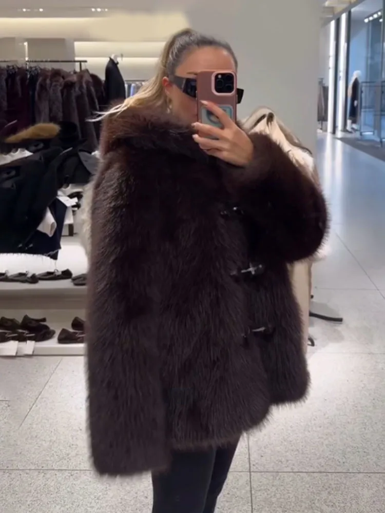 

HH Women's New Fashion Loose Chic Coats Solid Hooded Long Sleeves Single Breasted Female Winter Casual Warm Short Jackets