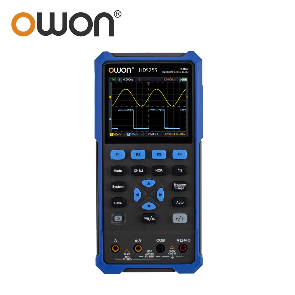 OWON HDS25 HDS25S 2CH Digital Oscilloscope, Dual Channel 25MHz Bandwidth 250MSa/s, 4.5 Digits 20000 Counts True RMS Multimeter