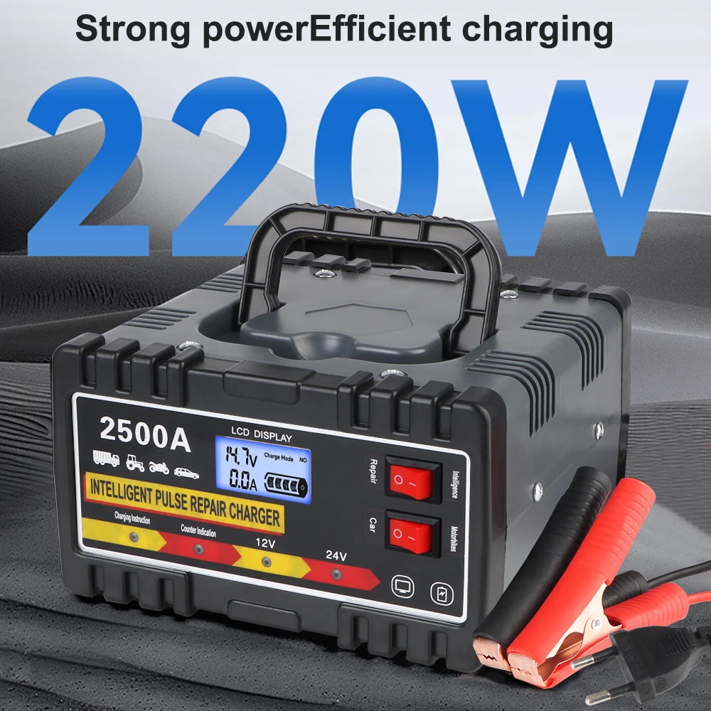 Digital LCD Display Fast Charger For Car Motorcycle Lead-acid Battery 12V24V 220W EU Plug Intelligent Pulse Repair Charger