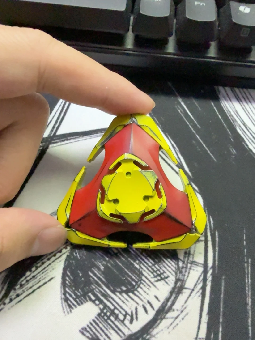 Used EDC Out of X Strange Machine Blade, Ceramic Old Color, Red and Yellow Double Spell Mecha Wind, Edc Nail Gyro Toy